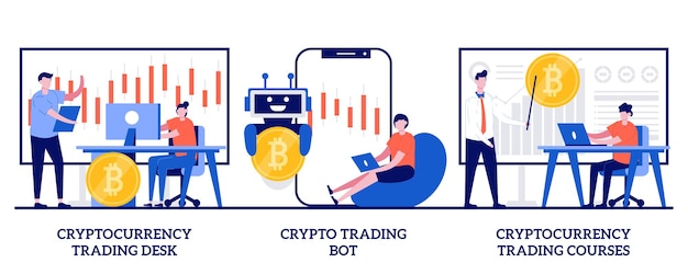 Biuro i kursy handlu kryptowalutami, koncepcja bota do handlu kryptowalutami z małymi ludźmi
