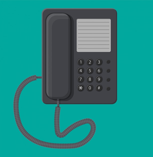 Biurowy czarny telefon przewodowy.
