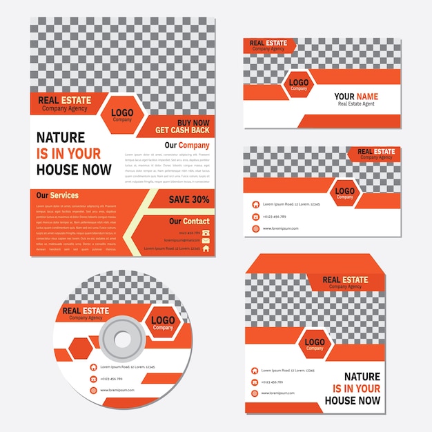Plik wektorowy biznes broszura, okładka cd i szablon karty zestaw pomarańczowy kolor streszczenie