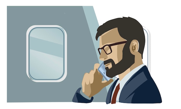 Biznes człowiek rozmawia na smartfonie. Nowoczesny styl tła. Dyskusja, rozmowa, partnerstwo biznesowe, zespół, codzienne życie biznesowe. Ilustracja wektorowa kolorowy płaski kreskówka.