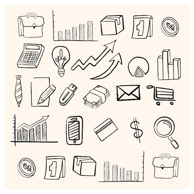 Biznes doodles ręcznie narysowane ikony Zarządzanie koncepcją infograficzną z finansową karierą biznesową dev