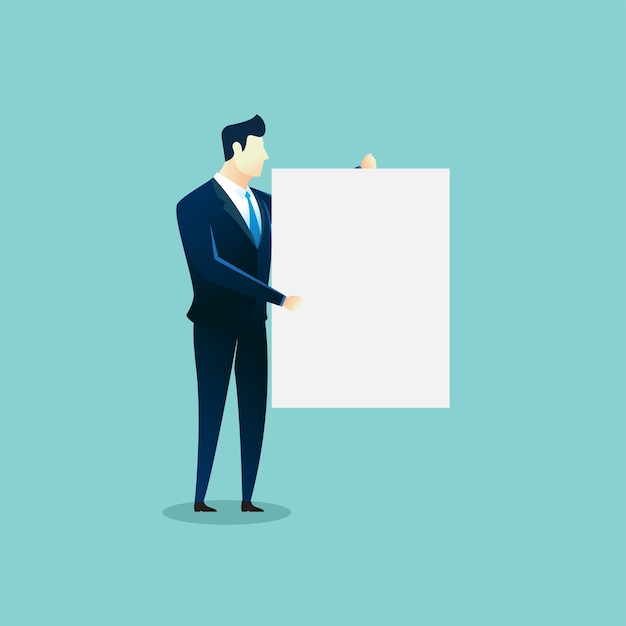 biznes ilustracja biznesmen przytrzymaj pusty ekran