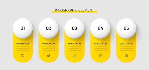Biznes Infografika Szablon Prezentacja Okrągła Etykieta Z żółtym Kolorem 4 Cyfry I Ikony