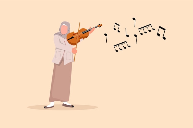 Biznes Projekt Rysunku Arabska Kobieta Muzyk Grający Na Skrzypcach Wykonawca Muzyki Klasycznej Z Instrumentem Muzycznym Kobieta Muzyk Grający Na Skrzypcach Na Festiwalu Muzycznym Ilustracja Wektorowa Stylu Płaski Kreskówka