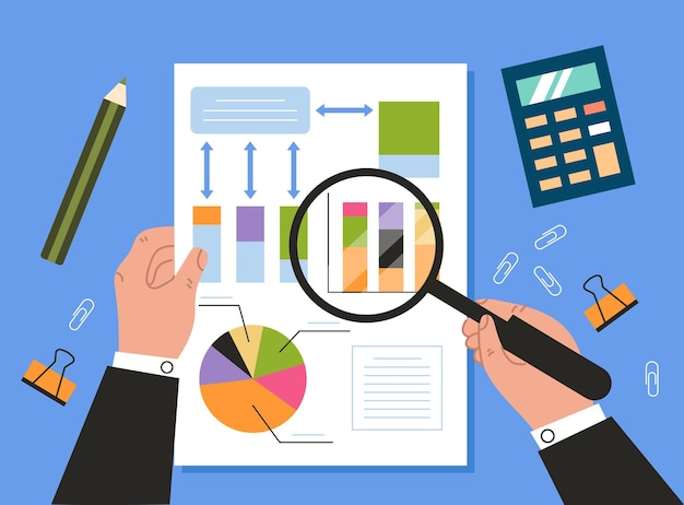 Plik wektorowy biznesmen biurko agenda miejsce pracy finanse projekt wyszukiwanie abstrakcyjna koncepcja projekt graficzny