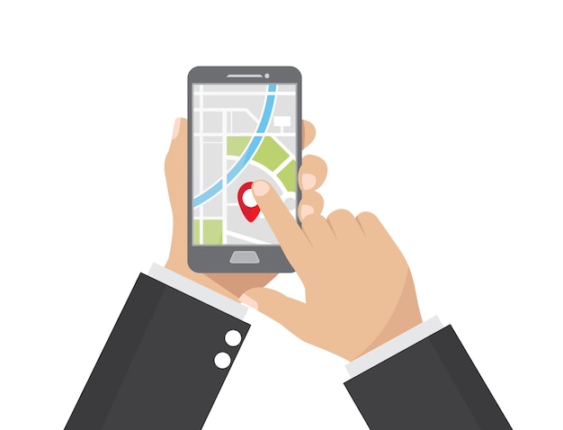 Biznesmen Gospodarstwa Smartphone Aplikacja Mapa Nawigacji Gps.