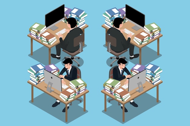 Biznesmen, który siedzi i ciężko pracuje