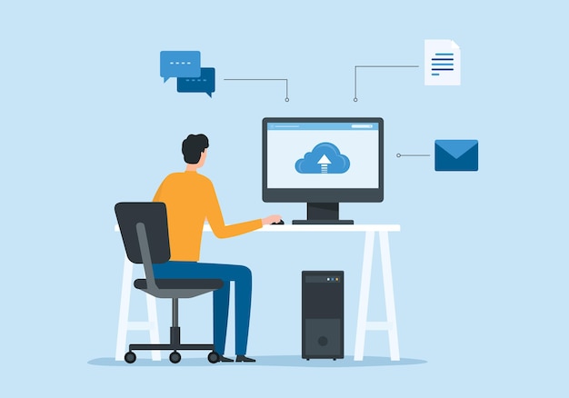 biznesmen pracujący i inteligentna technologia pracujący online łączą się z siecią serwerów w chmurze