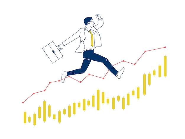 Biznesmen Skaczący Na Wykresie Akcji.