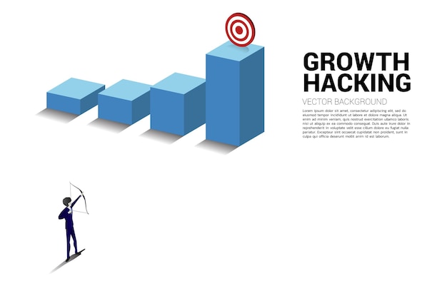 Biznesmen w garniturze strzela strzałą do celu na wykresie wzrostu Koncepcja biznesowa celu marketingowego i klienta