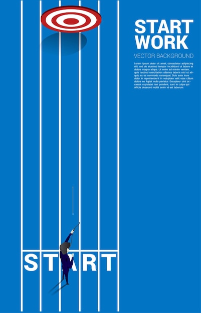 Biznesmen W Garniturze Strzela Strzałą Z Linii Startu Koncepcja Rozpoczęcia Działalności I Gotowa Do Strzału