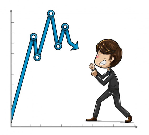 Plik wektorowy biznesmena bój z gniewną twarzą przeciw błękitnemu wykresowi