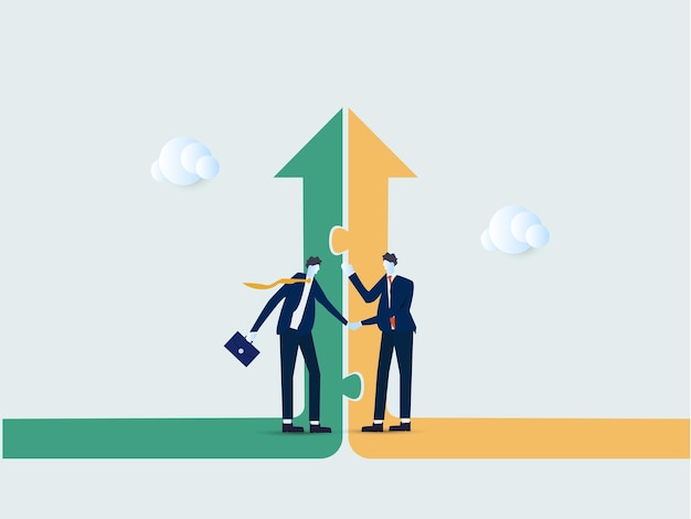 Plik wektorowy biznesmeni drżenie rąk na tle strzałki ilustracja biznes koncepcja współpracy