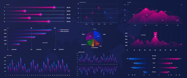 Biznesowe elementy wektorowe dla infografiki wizualizacji danych i projektowania kolorowych wykresów