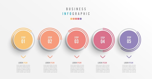 Biznesowy element infografiki z 5 opcjami etapów projektu szablonu wektorowego liczby