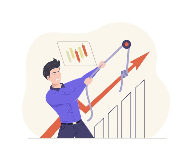 Biznesowy mężczyzna pull graficznej strzałki rozwoju strategii startowej