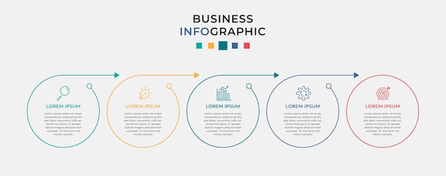 Biznesowy Plansza Szablon Projektu Z Ikonami I 5 Pięcioma Opcjami Lub Krokami.