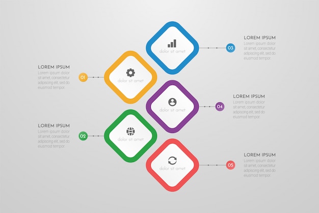 Biznesowy Plansza Szablon Z 5 Krokami Lub Elementami Procesów.