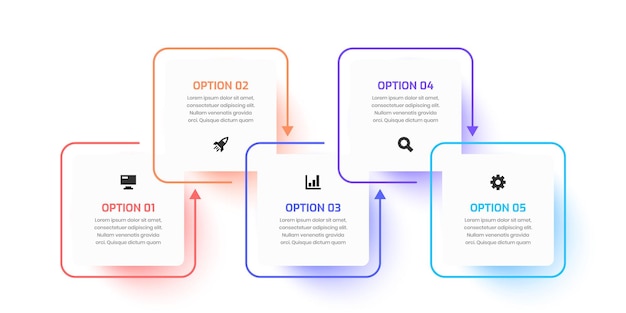 Biznesowy Szablon Infografiki Prostokątna Cienka Linia Z Ikoną Strzałki W Kształcie Okręgu I 5 Opcjami