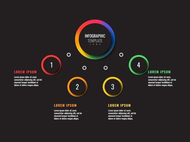Biznesowy Szablon Infografiki Z Czterema Okrągłymi Realistycznymi Elementami Na Czarnym Tle