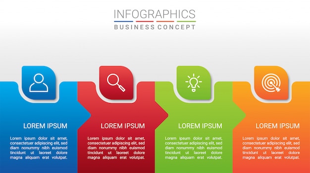 Plik wektorowy biznesowych dane unaocznienie, infographic szablon z 4 krokami na szarym tle, ilustracja