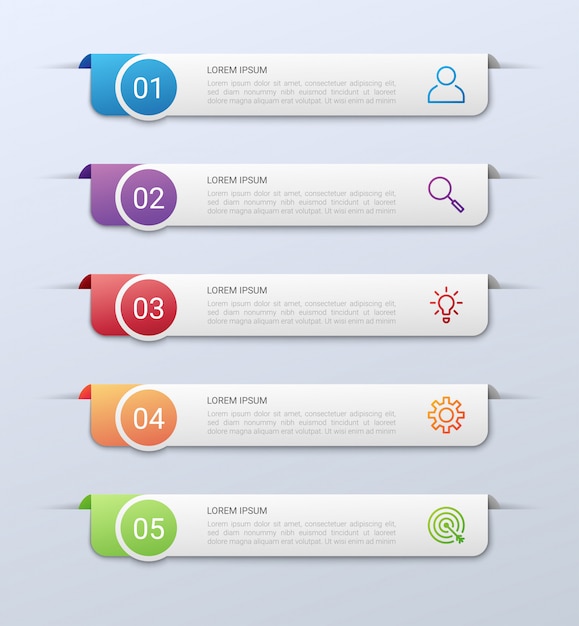 Biznesowych Dane Unaocznienie, Infographic Szablon Z 5 Krokami Na Szarym Tle, Ilustracja