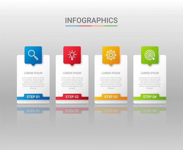 Biznesowych Dane Unaocznienie, Infographic Szablon Z Krokami Na Szarym Tle, Ilustracja