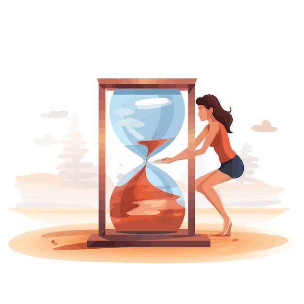 Plik wektorowy bizneswoman_try_to_flip_sand_clock_vector