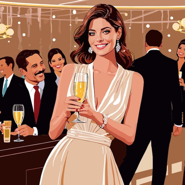 Plik wektorowy bizneswoman trzymająca szampana toasting do sukcesu ilustracja wektora