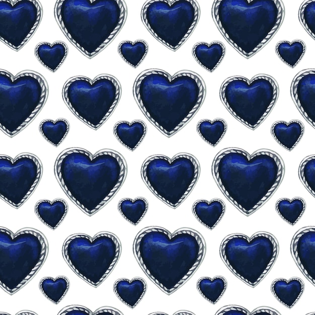 Plik wektorowy biżuteria niebieski kamień szlachetny akwarela bezszwowe wzór w kształcie serca.