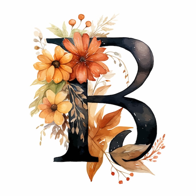 Plik wektorowy black_capital_letter_r_with_brown_autumn_watercolor