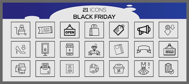 Black Friday Linear Fill Icons Pack Vector Black Friday Sale Icon Set