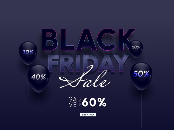 Black Friday Sale projekt z ładną typografią i realistycznymi balonami