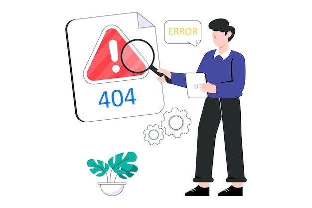 Błąd 404 płaski projekt ilustracji wektorowych. Ilustracja giełdowa