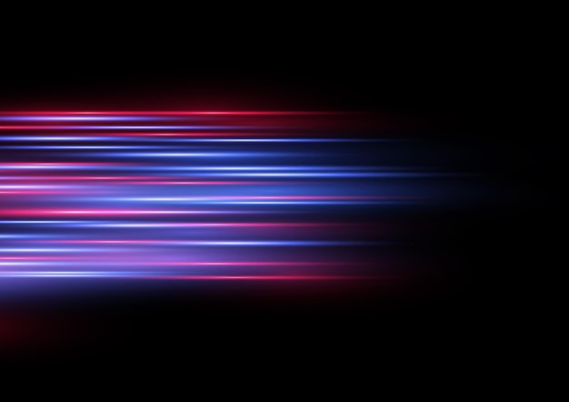 Blask flary iskra Czerwony niebieski efekt świetlny Linia policji prędkości Wiązki laserowe Poziome promienie ruchu Vector