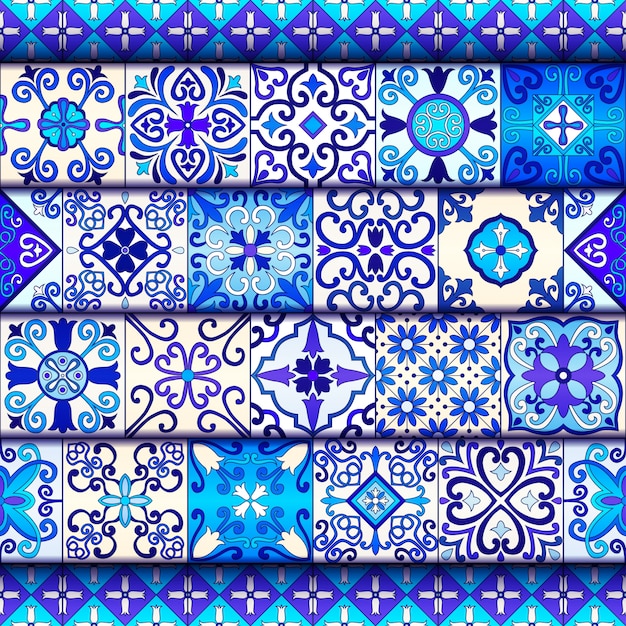 Plik wektorowy błękitne i białe maroko płytek wzór.