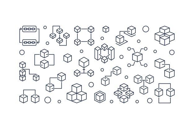 Block Chain kryptowaluta wektor minimalny zarys sztandaru