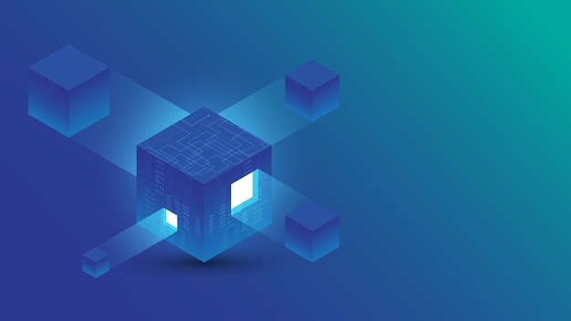 Blockchain technologii tła isometric cyfrowa podłączeniowa abstrakcjonistyczna abstrakcjonistyczna ilustracja