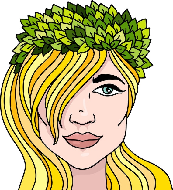 Plik wektorowy blondynka portret z zielonymi liśćmi we włosach