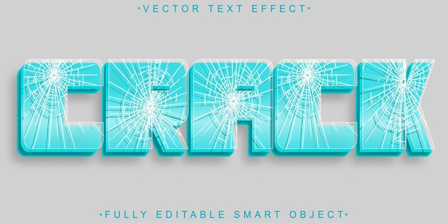 Blue Crack Glass Vector W pełni edytowalny efekt tekstu inteligentnego obiektu