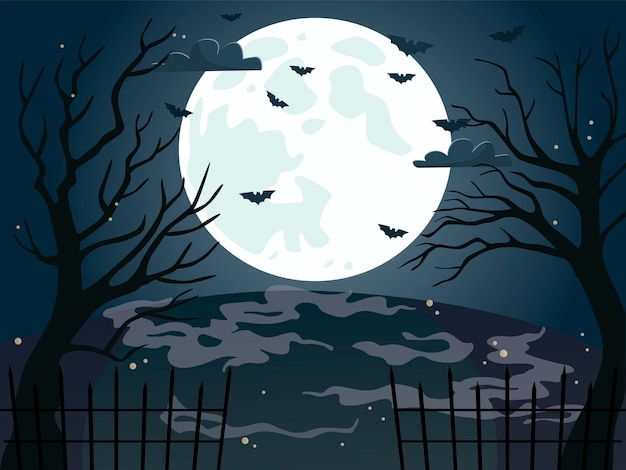 Blue Moon Tło Dla Ilustracji Wektorowych Plakat Halloween