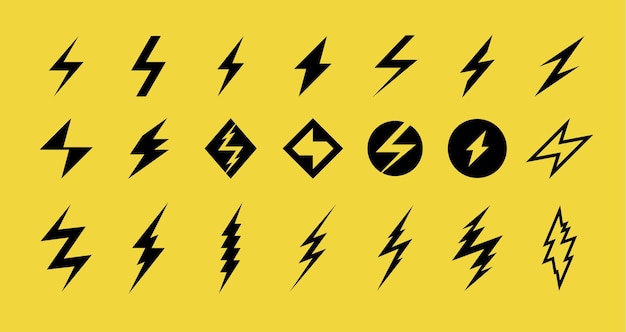 Plik wektorowy błyskawica znaki wektorowe elementy projektu graficznego zestaw błyskawica ikony błyskawicy energia elektryczna ładowanie baterii niebezpieczeństwo burzy i elektryczne logo firmy