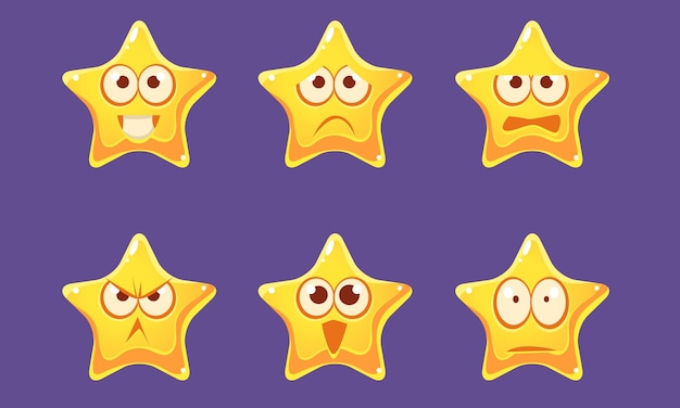 Błyszczące Gwiezdne Postacie Ustawione Na Jasną Gwiazdę Z Różnymi Emocjami Ilustracja Wektorowa