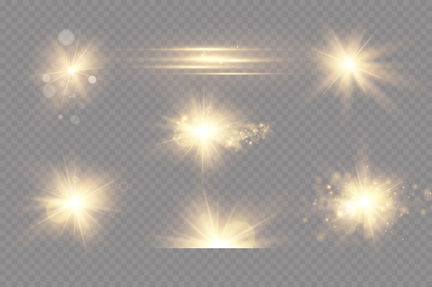 Błyszczące Złote Gwiazdy Efekty świetlne Blask Blask Brokat Eksplozja Złote światło Ilustracja Wektorowa