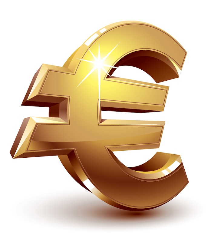 Wektor błyszczący złoty znak euro. uporządkowane według warstw. kolory globalne. używane gradienty.
