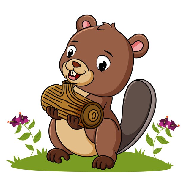 Bóbr trzyma kawałek drewna ilustracji