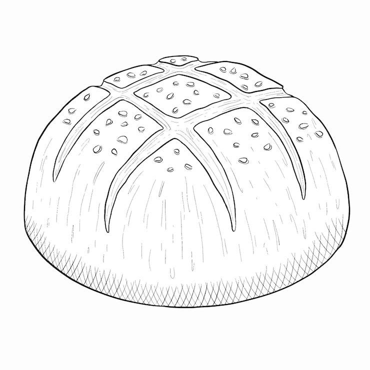 Wektor bochenek okrągłego chleba wektor zarys ilustracji. zestaw piekarniczy.