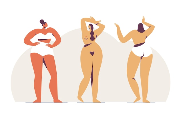 Bodypositive Ilustracja Różnych Typów Ciała Kobieta W Bieliźnie Sylwetka