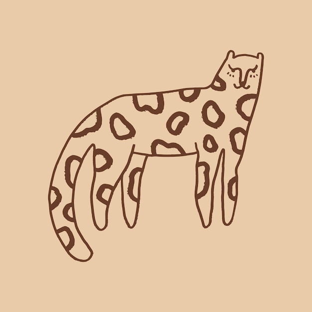 Boho ładny Lampart Zwierzę Wektor Ilustracja Dziecinna Kreskówka Kot Afrykański Doodle Płaska Sztuka
