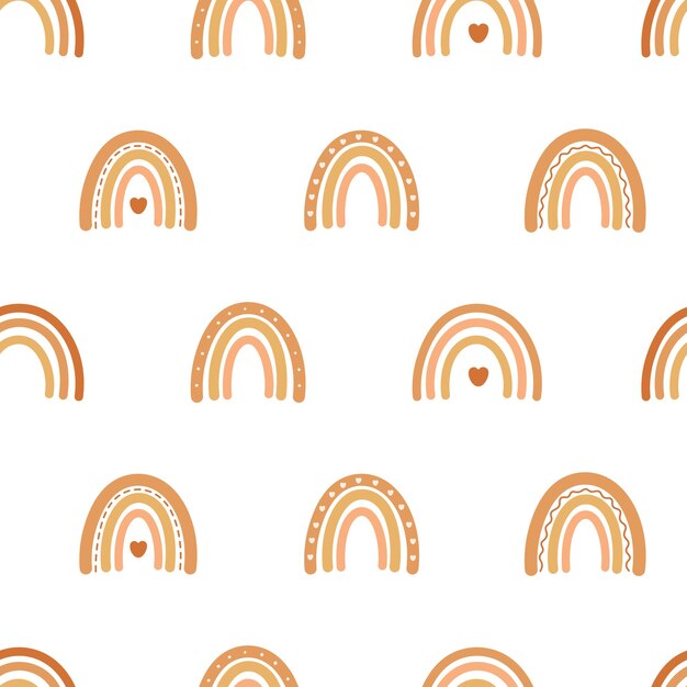 Boho rainbow seamless pattern Cute nursery background Hand drawn baby rainbows